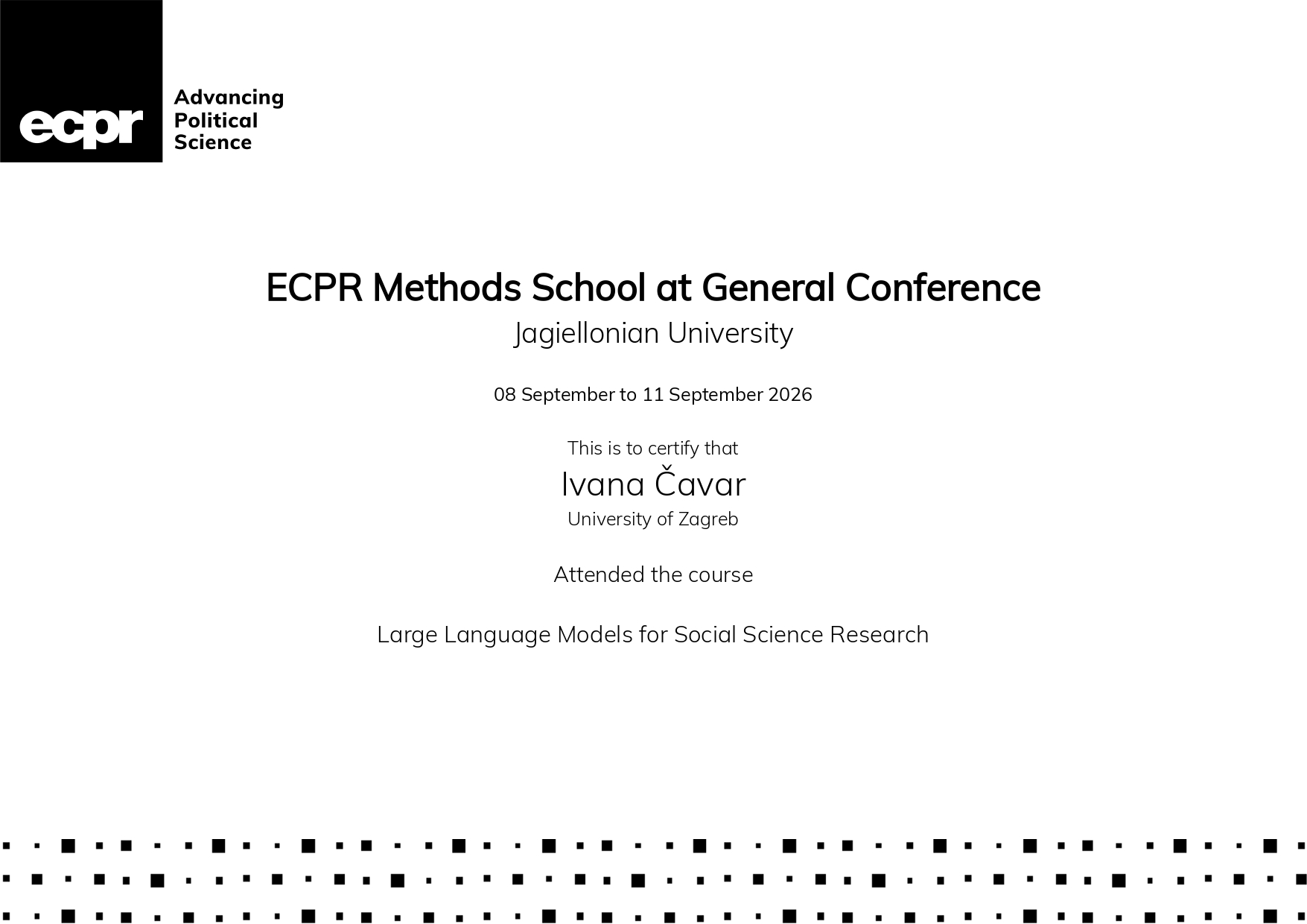 Sudjelovanje članice tima Ivane Čavar na ECPR Summer Methods School radionici o primjeni LLM-a u društvenim znanostima